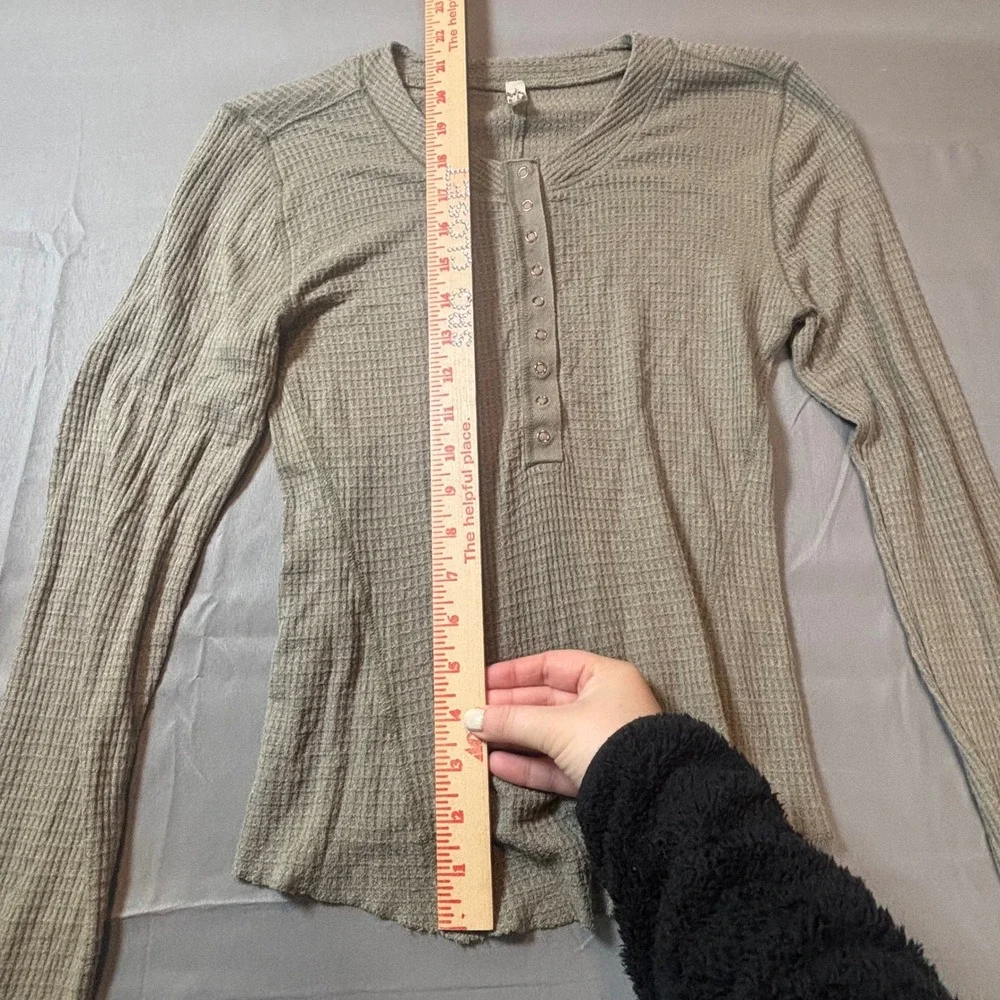 Free People Long Sleeve Ribbed Henley Top in Light Taupe